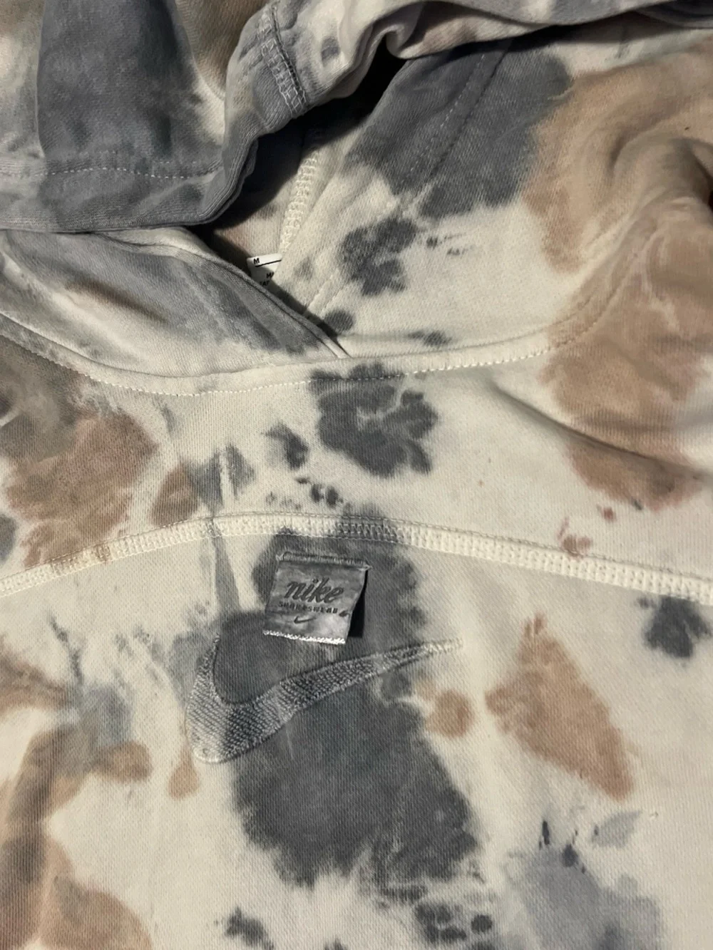 Nike Women's Tie-Dye Crewneck Hoodie in Gray and Tan